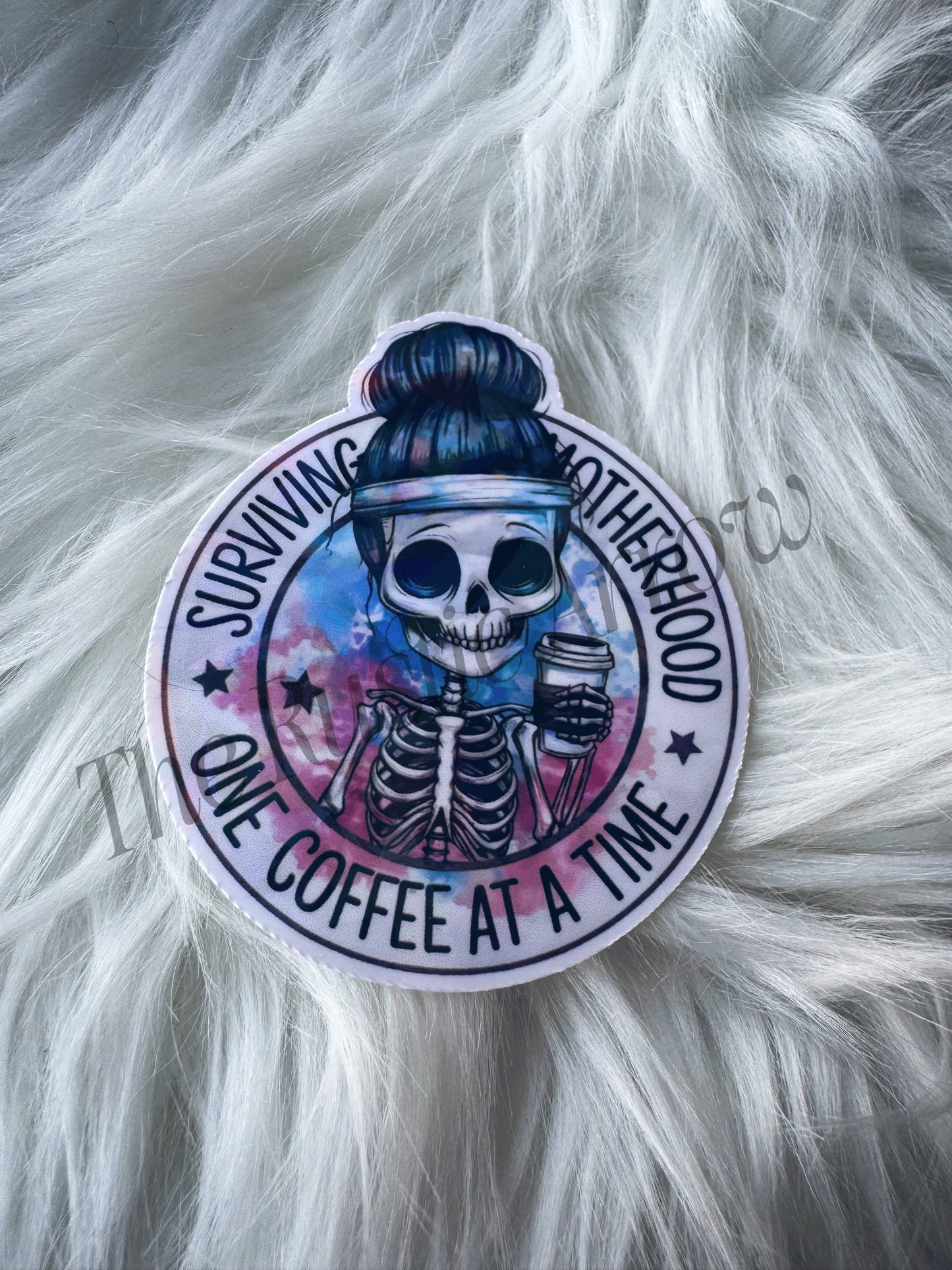 Surviving Motherhood One Coffee at a Time Skelly Sticker