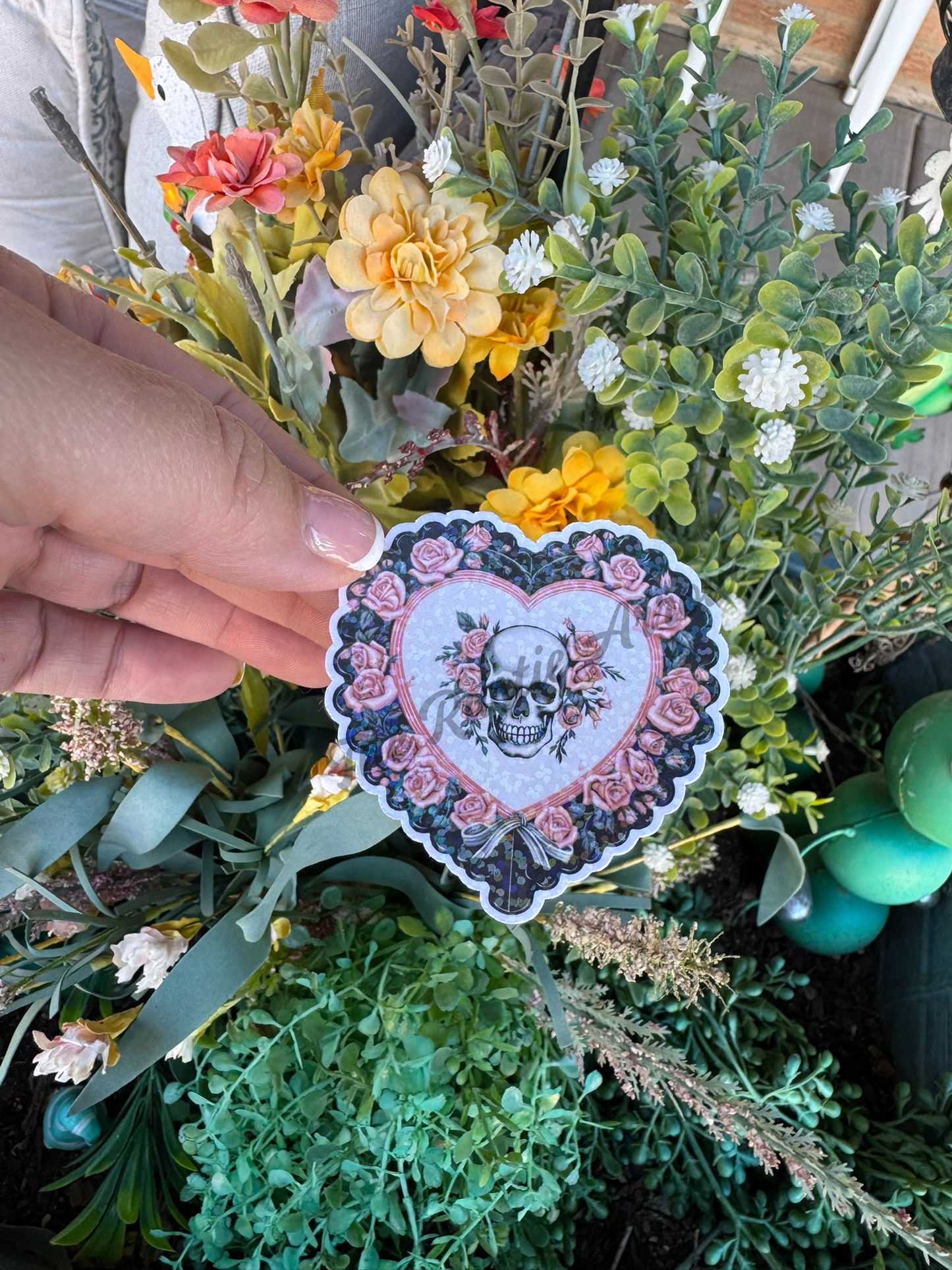 Pink Love Rose Skull Sticker