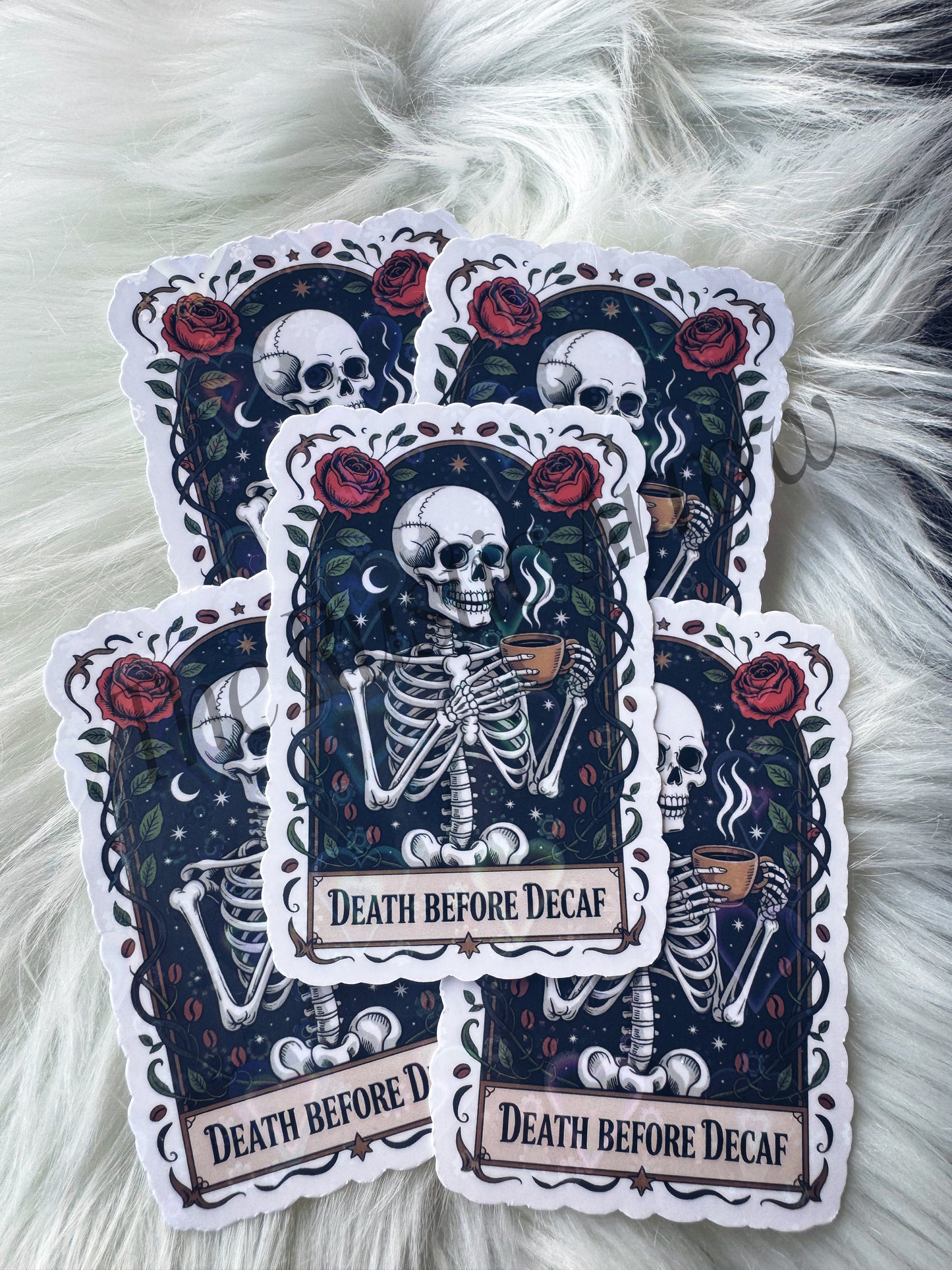 Death Before Decaf Tarot Card Sticker