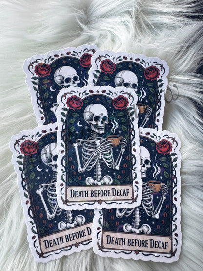 Death Before Decaf Tarot Card Sticker