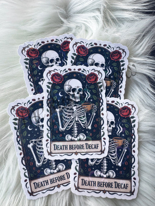 Death Before Decaf Tarot Card Sticker
