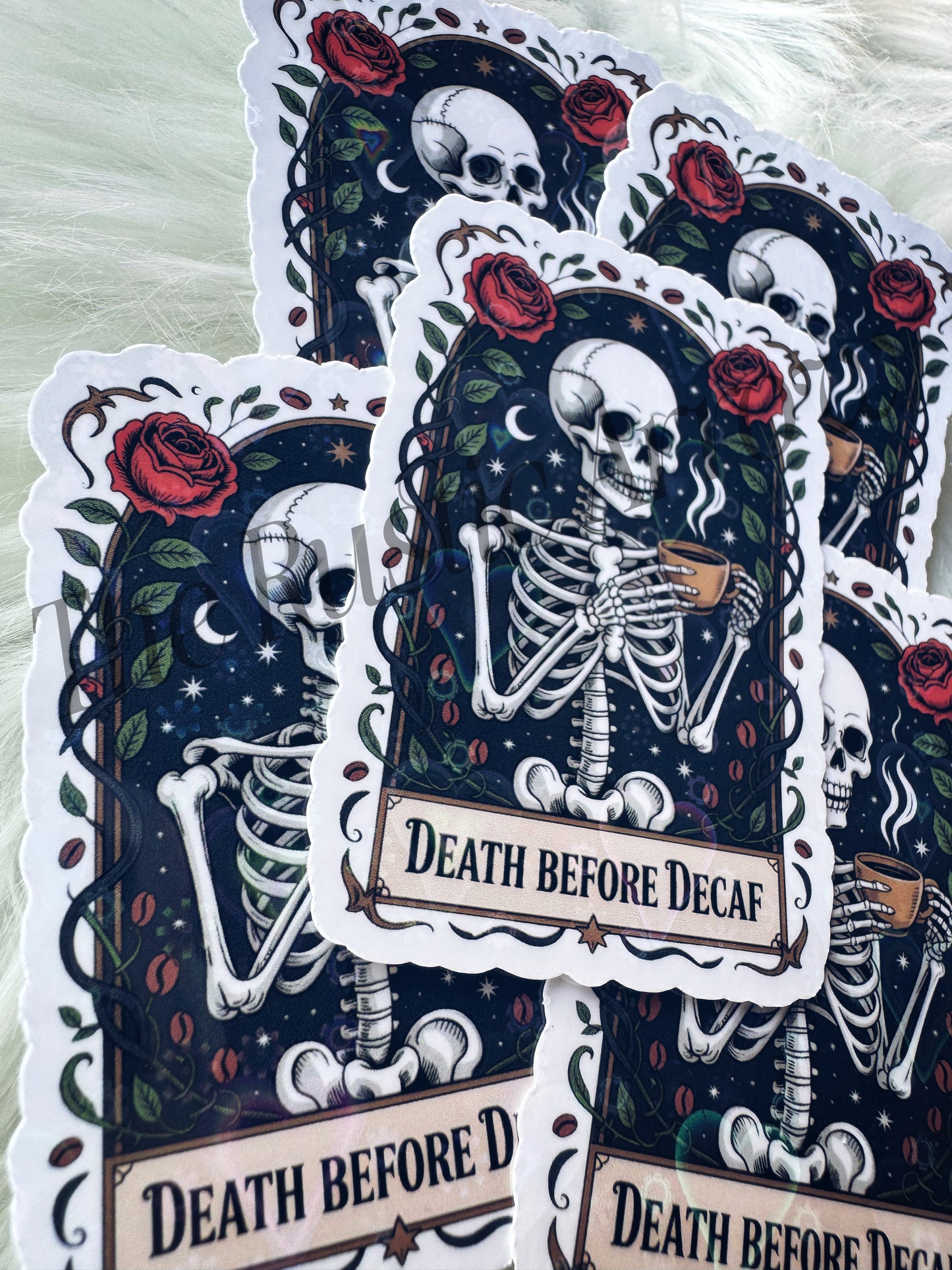 Death Before Decaf Tarot Card Sticker