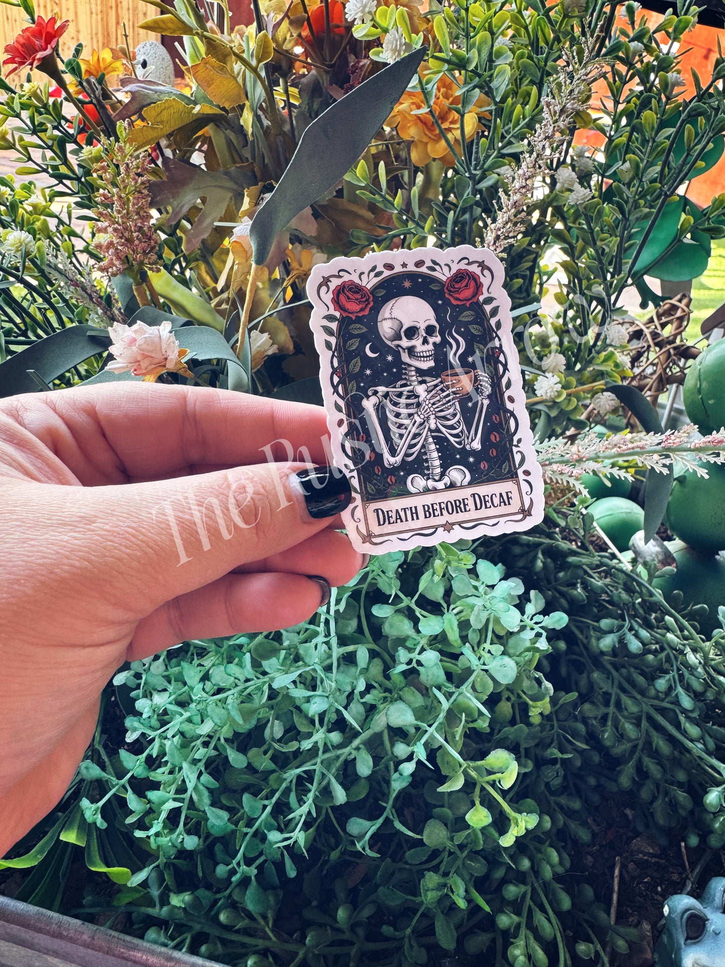 Death Before Decaf Tarot Card Sticker