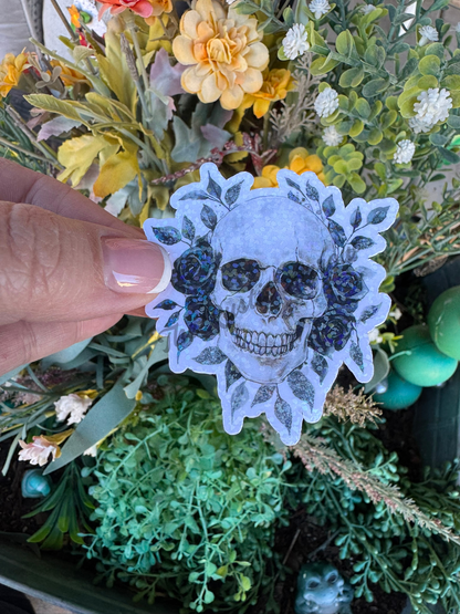 Dark Skull Black Rose Sticker