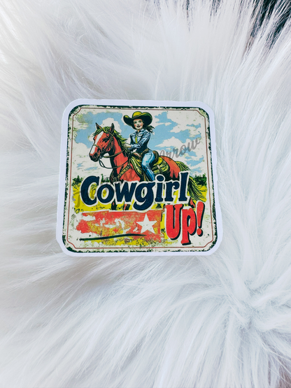 Vintage Cowgirl Up on Horse Sticker