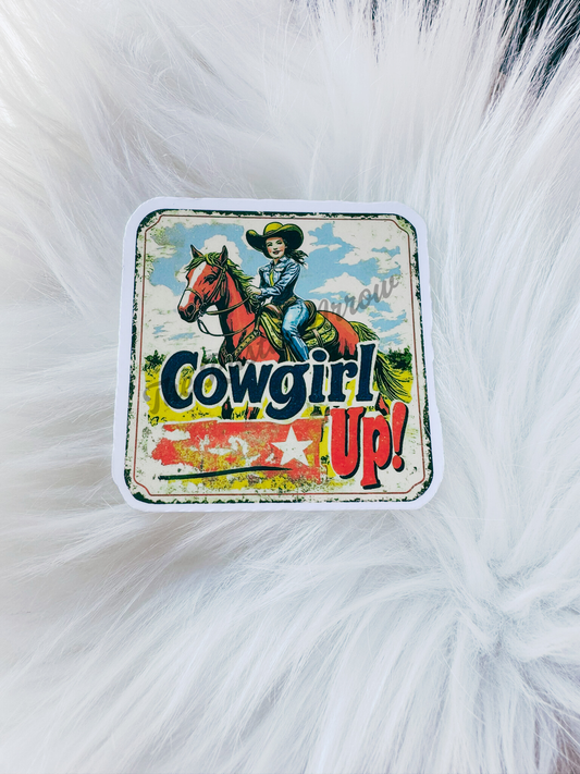 Vintage Cowgirl Up on Horse Sticker