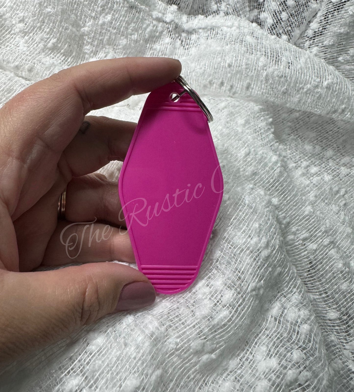 Howdy Pink Cow Print Retro Hotel Motel Plastic Keychain