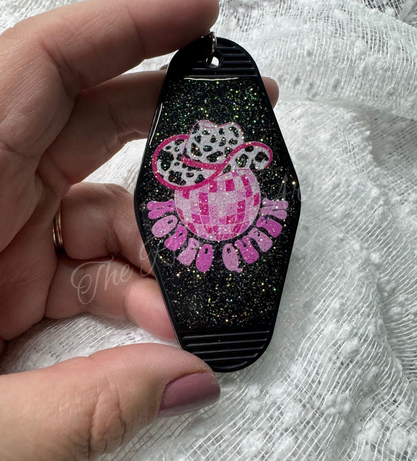 Disco Rodeo Queen Cowboy Glitter Retro Hotel Motel Plastic Keychain