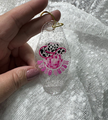 Rodeo Queen Disco Ball Hotel Motel Plastic Keychain