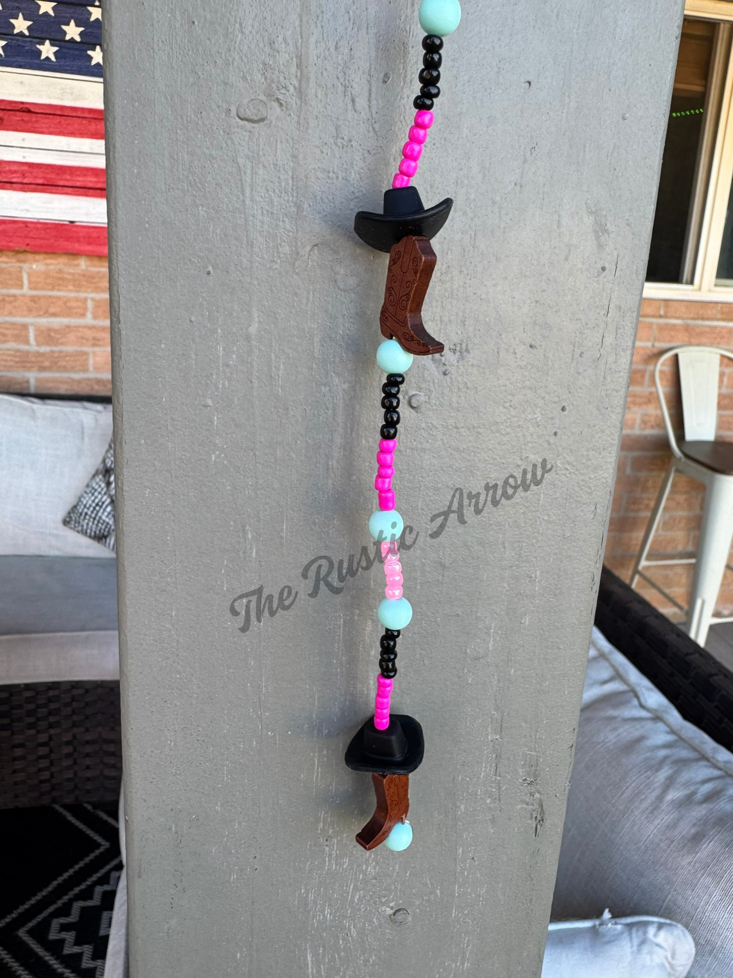 Cowgirl Boot & Hat Metal Hanging Car Charm