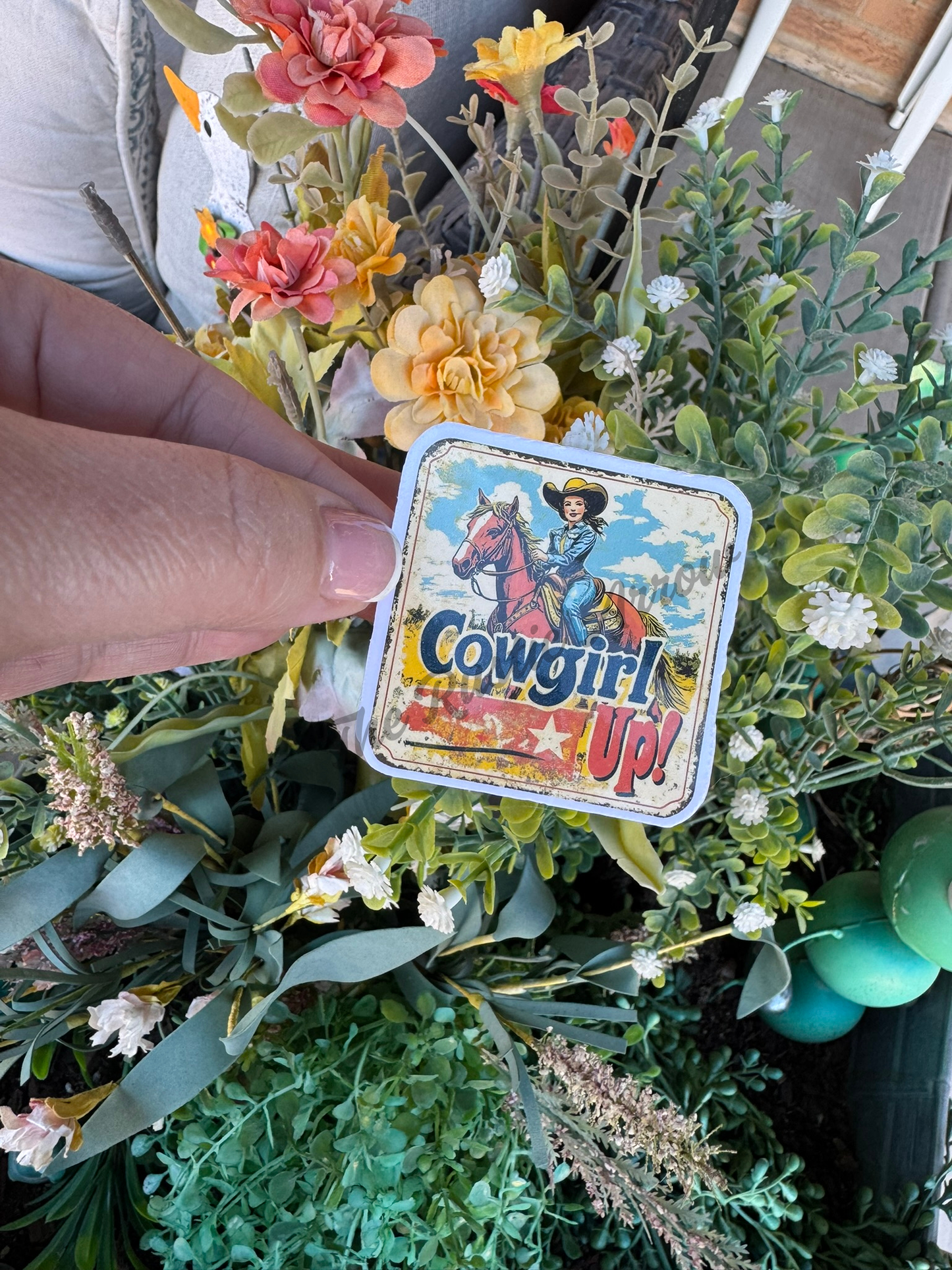 Vintage Cowgirl Up on Horse Sticker
