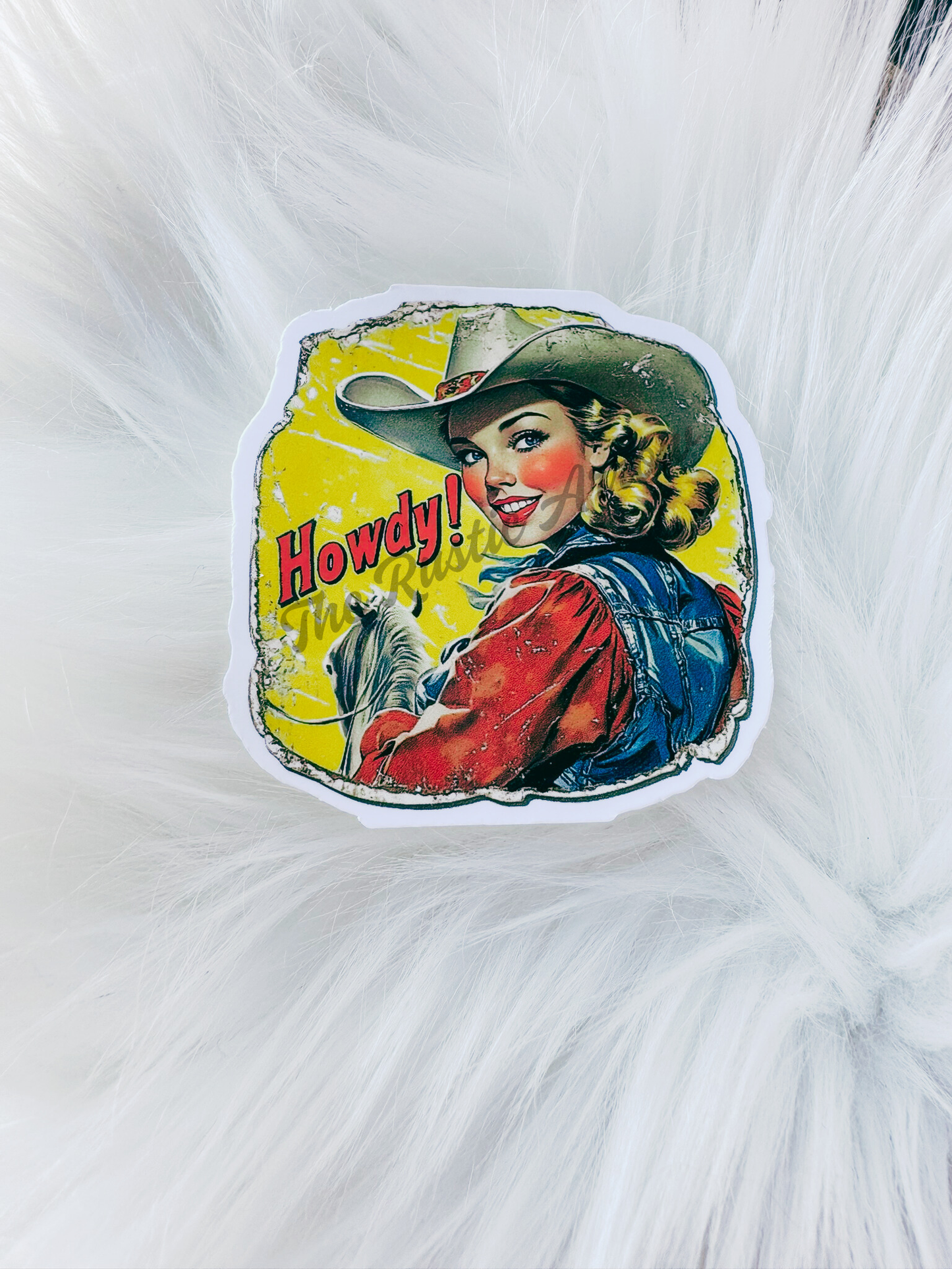 Vintage Howdy Cowgirl Die Cut Sticker