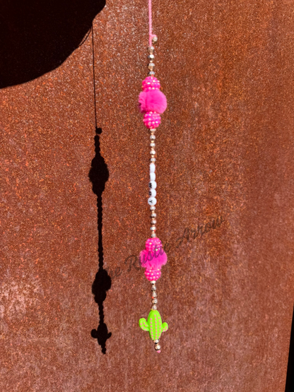 Howdy Pink Saguaro Hanging Car Charm