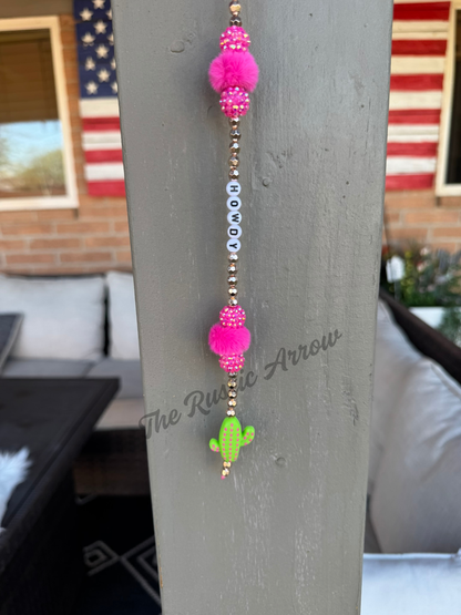 Howdy Pink Saguaro Hanging Car Charm