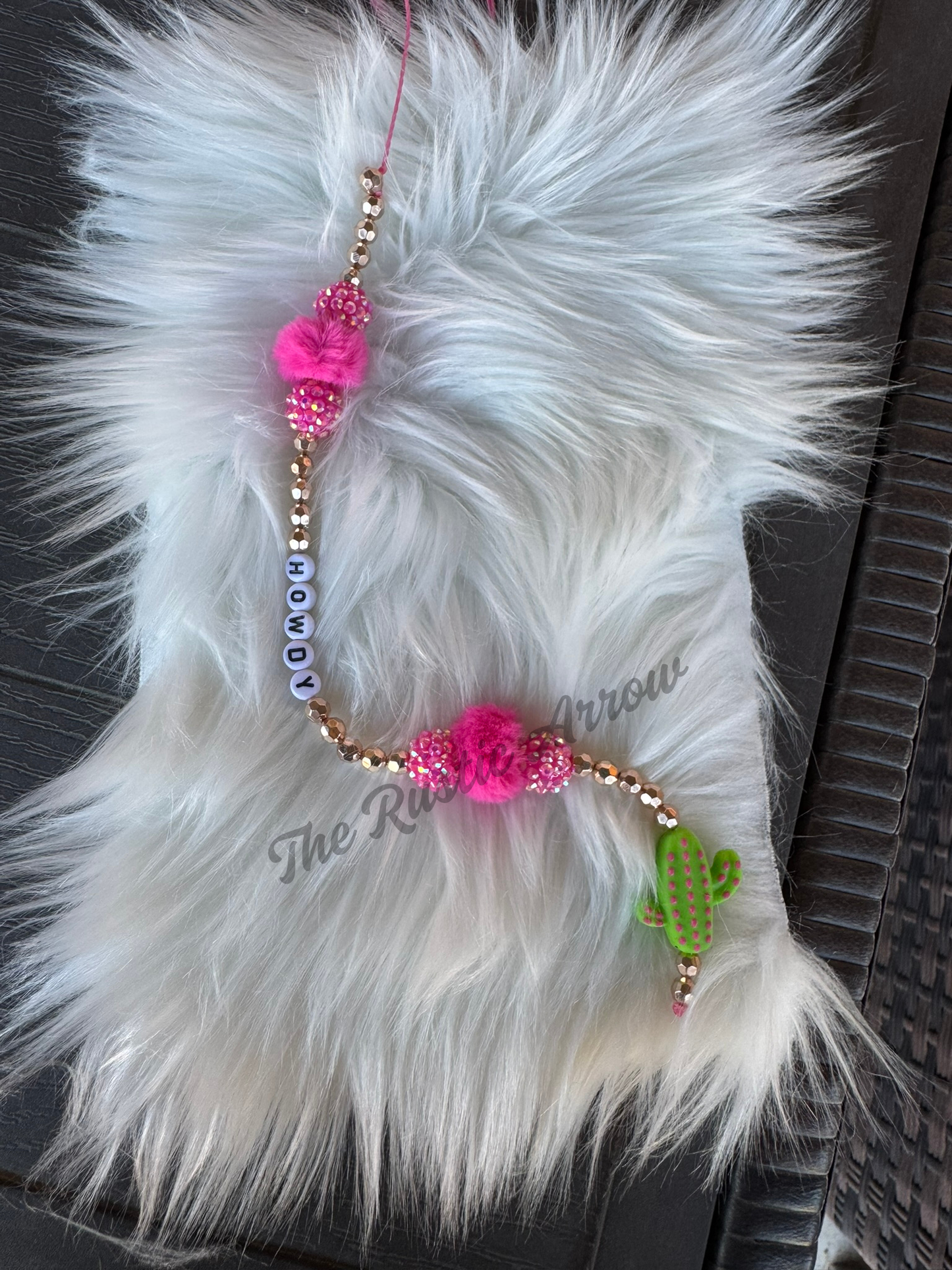 Howdy Pink Saguaro Hanging Car Charm