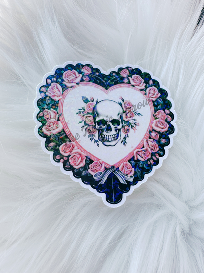 Pink Love Rose Skull Sticker